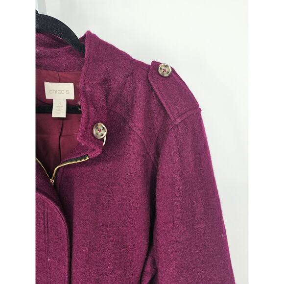 Chico's Women's Long Sleeve Burgundy Full-Zip Front Collared Wool Jacket Size 3 - Picture 2 of 6